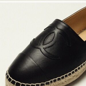 CHANEL Black Leather Espadrilles